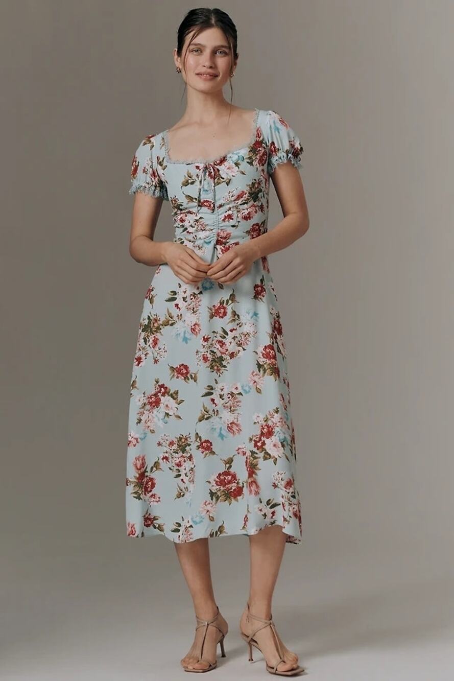 New By Anthropologie Printed Midi Dress $178 SMALL Light Blue Floral